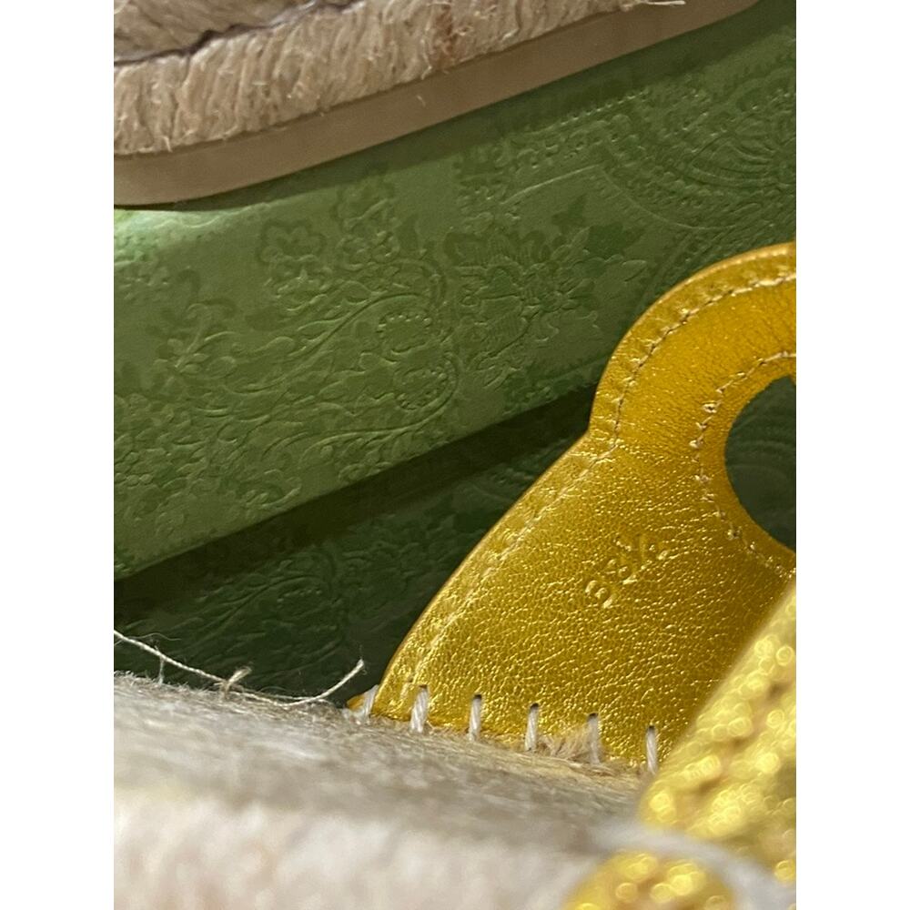 Gucci Interlocking G Cut Out Espadrille Gold Leather GG Slide Sandal 38.5 - Picture 9 of 10